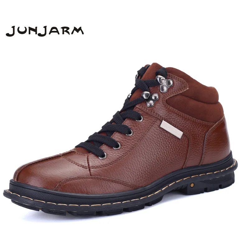JUNJARM 2019 лидер продаж Новинка Мужская зимняя обувь из 100% натуральной кожи мужские