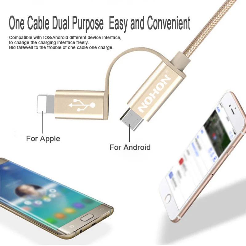 Зарядный кабель NOHON 2 в 1 Micro 8pin USB для iPhone Xs Xr X 8 7 6 6S Plus SE iOS 10 9 Samsung LG HTC мобильный