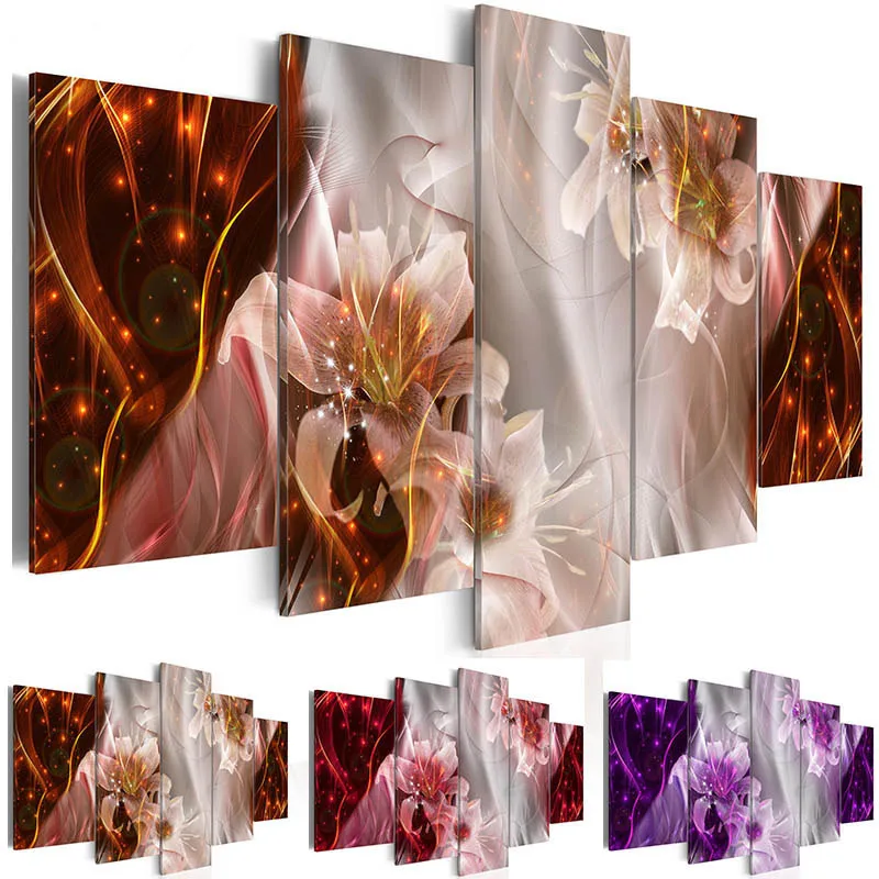 Модульный холст печать постер домашний Декор 5 шт. абстрактные цветы лилии