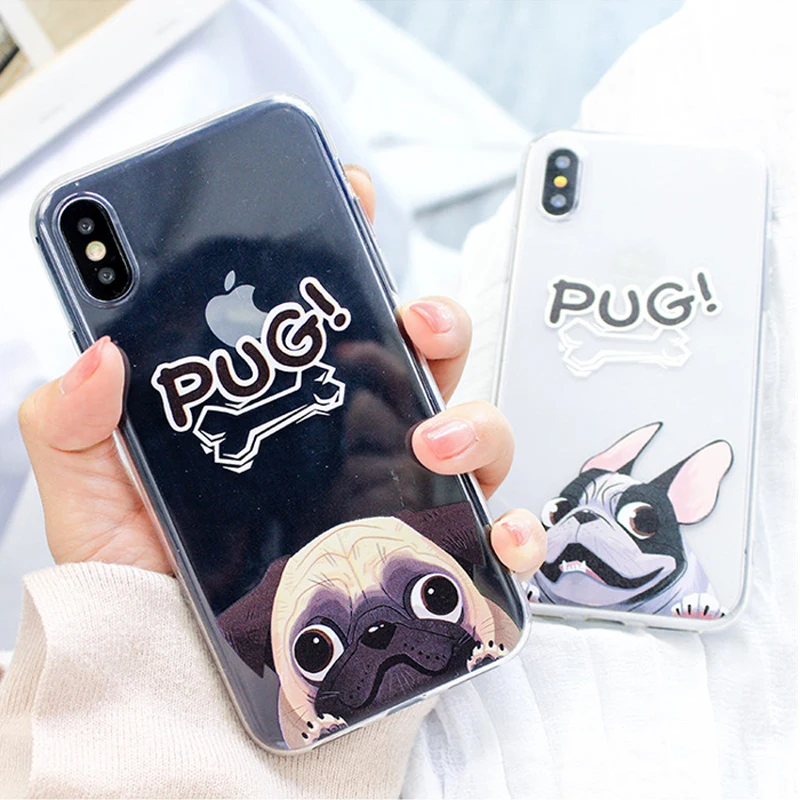 WOTP Cute Cartoon Animal PUG Dog Couples Phone Case For iphone 6 6S 7 8 Plus Fashion Soft TPU Funny Clear Back Cover Capa Fundas |
