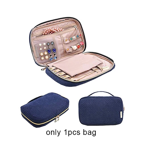 Navy blue Портативный Женский органайзер для макияжа, ювелирные изделия, серьги-гвоздики, ожерелье, кольцо, Сумка с браслетом, дорожный косметический чехол на молнии, аксессуары - Цвет: Navy blue