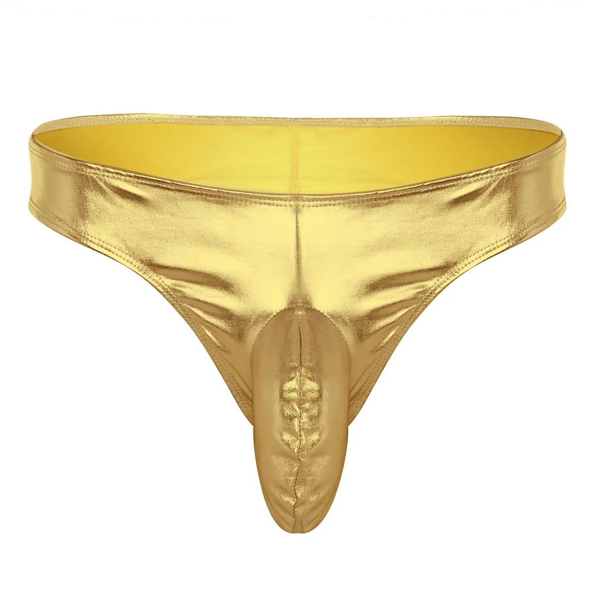 Gold Купальный костюм мужской купальник бикини для гей-белья стринги трусы нижнее белье мокрого вида искусственная кожа сисси мешок трусы с низкой талией трусики - Цвет: Gold