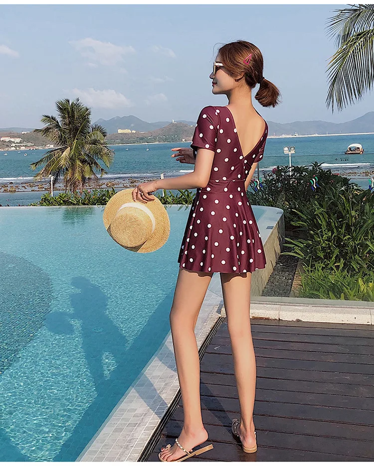 One Piece Swimsuits Women Onepiece Swimsuit 1 Korean Woman Large Size Skirt Pants Short Long Sleeve Letter Polyester Sierra