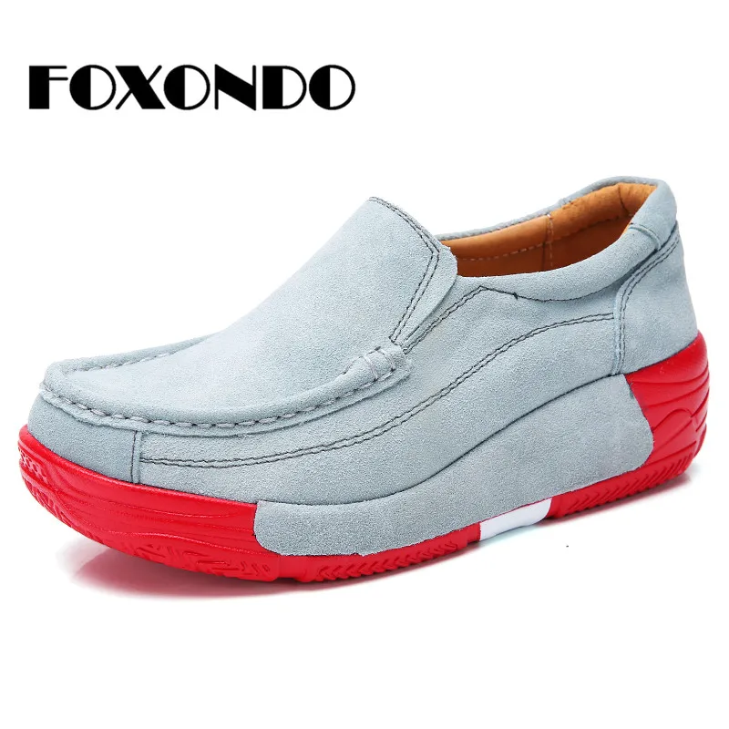 FOXONDO 2019 Весна модные женские туфли лоферы на плоской подошве Элегантные замшевые