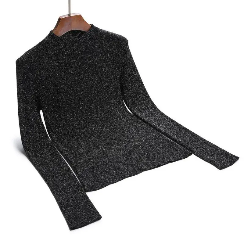 Women Lurex Sweaters 2019 Pullovers Basic Knitted Shirts Long Sleeve Blouses Femme Sweater Mujer White Black | Женская одежда