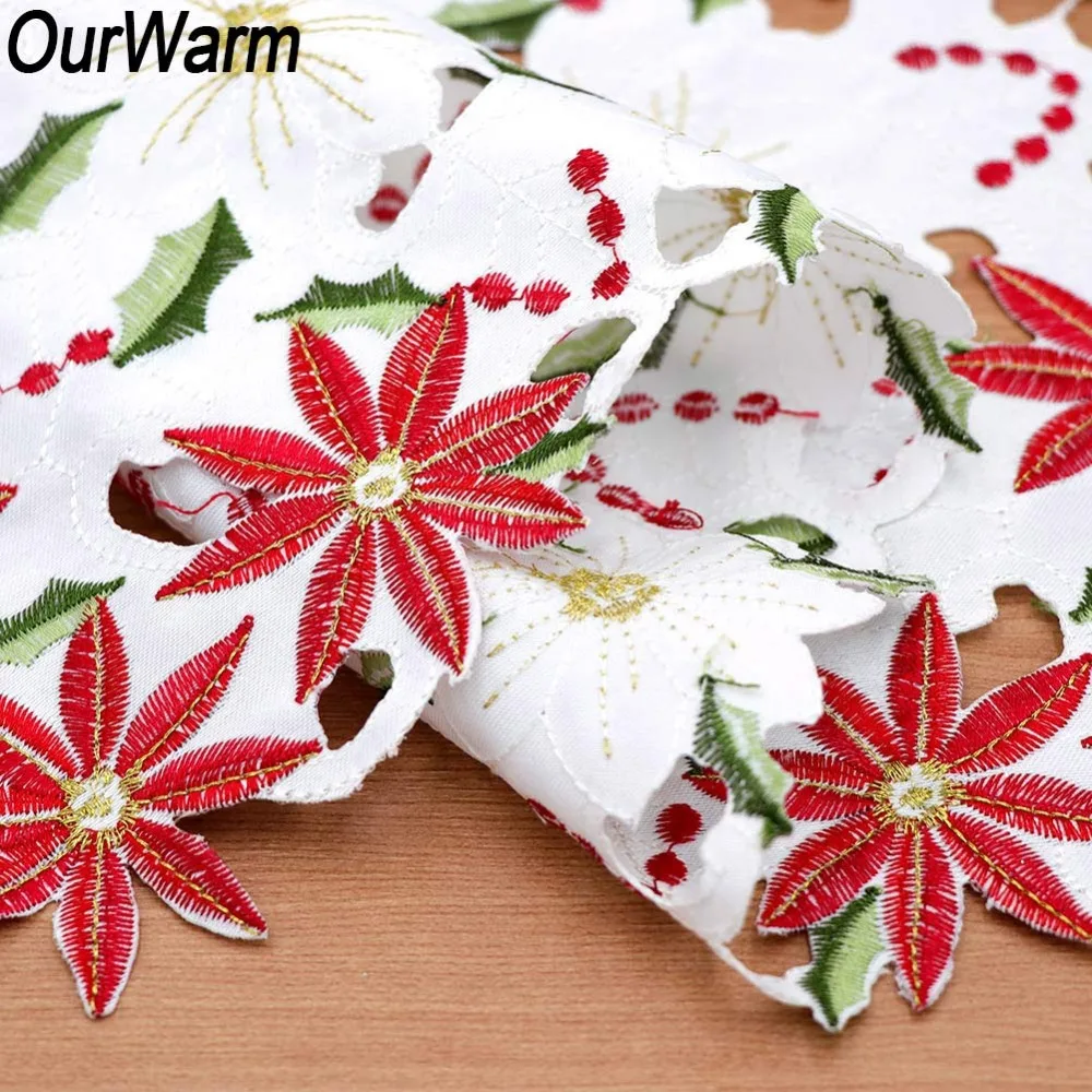 OurWarm 2 шт./компл. красные с вышивкой рождественские цветочные салфетки украшение