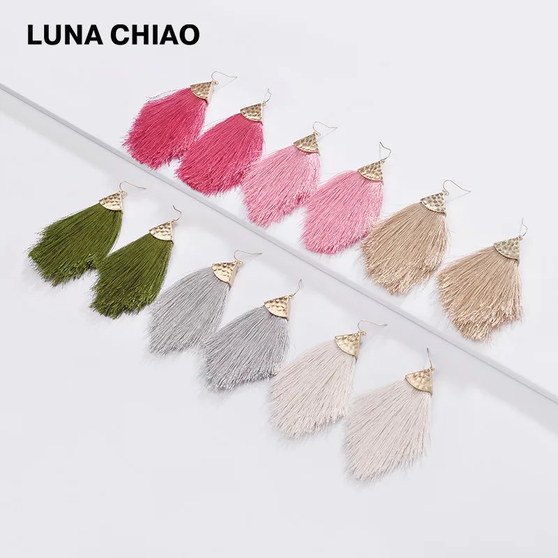 Женские серьги кисточки с бахромой LUNA CHIAO 6 цветов массивные неровным вырезом