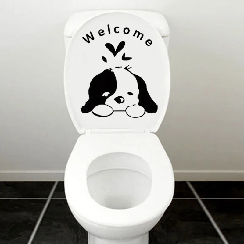 

1PCS Black Lovely Dog Toilet Sticker Cartoon Waterproof Wall Sticker Home Decorative Wall Stickers Remove For Bathroom Sticker