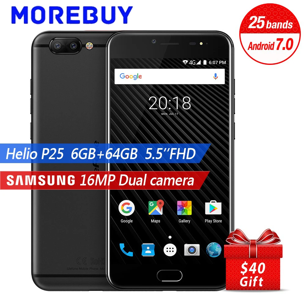 Ulefone T1 смартфон МТК helio P25 Восьмиядерный 6 + 64 г Android 7.0 Dual сзади Камера 16 5 мп 5.5 &quotFHD