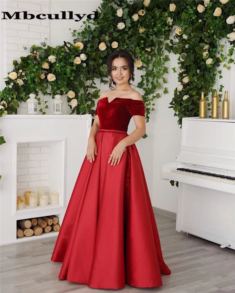 Mbcullyd арабские красные длинные бархатные платья для выпускного вечера 2020 с