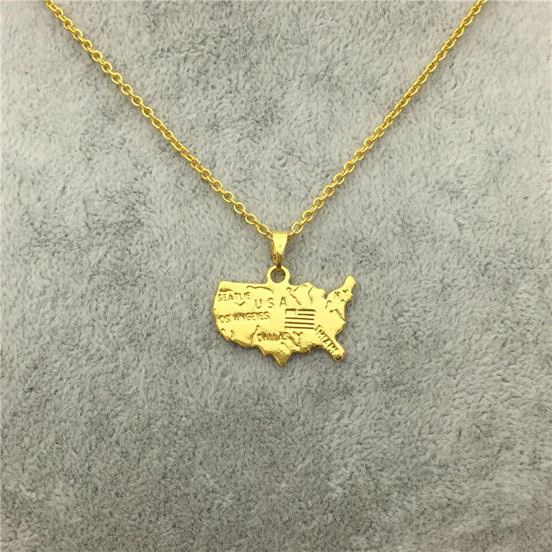 

Wholesale USA Maps Necklace Women Trendy Charm Geometric Pendant Necklace Custom Jewelry Choker Necklace Silver Gold Color