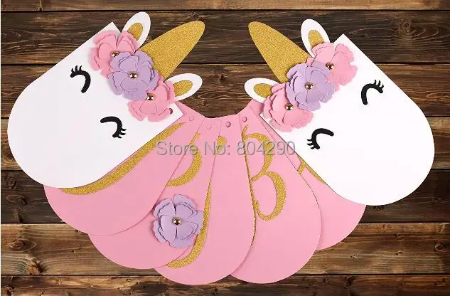 Новый Дизайн довольно Единорог Баннер Дети День рождения вручение Бантинг