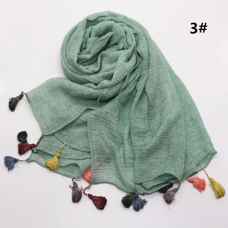 

New candy color tassel hijab plain maxi scarf vintage fashion shawls scarves muslim solid hijabs cosy muffler foulard 10pcs/lot