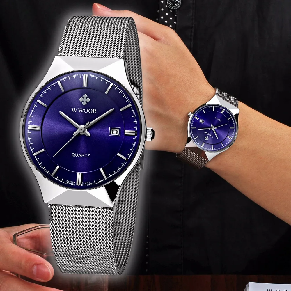 Кварцевые часы из нержавеющей стали с серебряной сеткой модные мужские relogio masculino