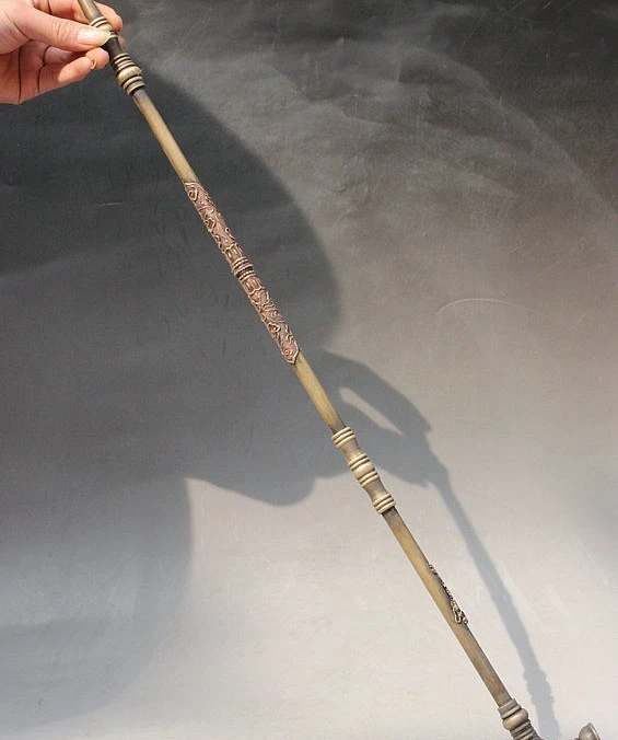 Народный древний Китай Бронзовая Статуя Дракона зверя трубка табачный мешочек