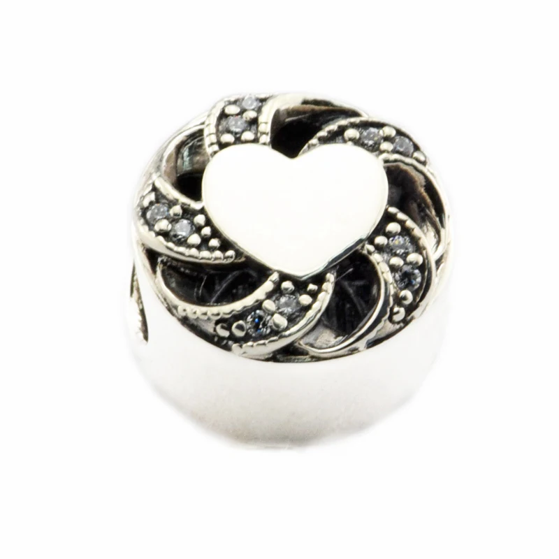 DIY Beads for Jewelry Making Sterling-Silver-Jewelry Ribbon Heart Bead WITH CLEAR CZ Charms Silver 925 Berloque Perles | Украшения и