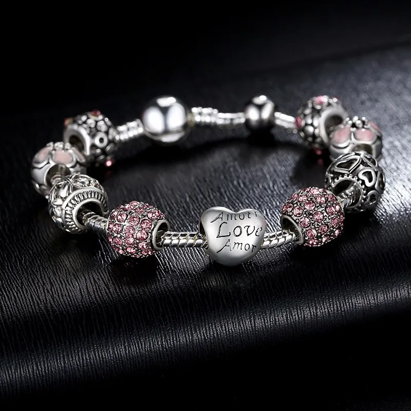 Горячая Распродажа серебряный браслет LOVE FOREVER Amor Amour для женщин DIY Ювелирные изделия оригинальные бусины модные браслеты подарок XCH1455