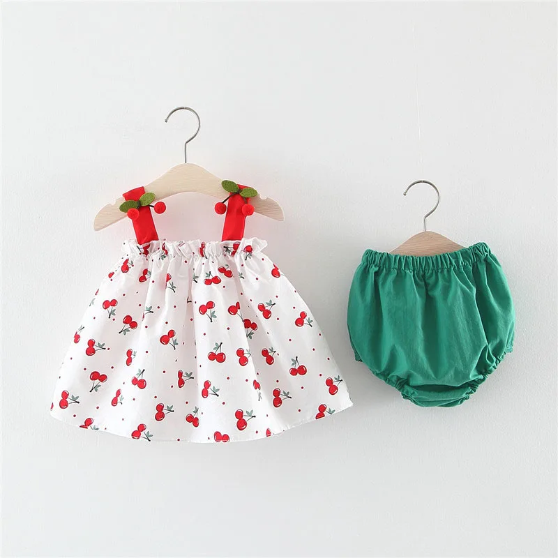 BNWIGE/летнее платье для новорожденных девочек с принтом вишни; Vestidos; платья для маленьких девочек; сарафан принцессы; шапки; комплект одежды из 2 предметов