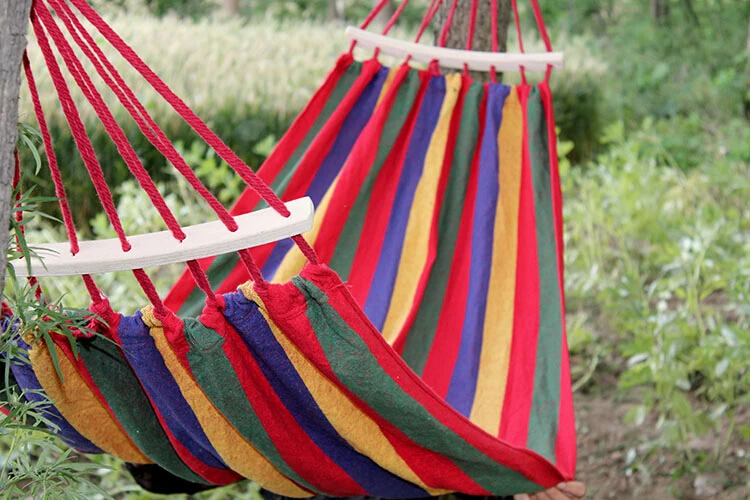 

240x100CM Canvas Camping Hammock Wooden stick Prevent Rollover Hammocks Bar Garden Camping Swing Hanging For Fat Strong Person