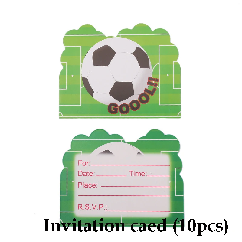 invitation card 10pc Футбольные тематические праздничные товары для дня рождения, набор посуды, чашки, скатерть и флаги, соломинка, Детские вечерние украшения для мальчиков - Цвет: invitation card 10pc