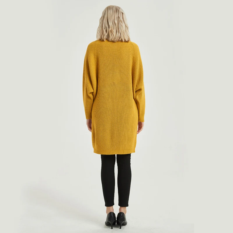 GOPLUS 2019 Autumn Winter Batwing Sleeve Knitted Sweater Cardigans Coat Women Long V-Neck Sweaters Office Ladies Yellow Outwear |