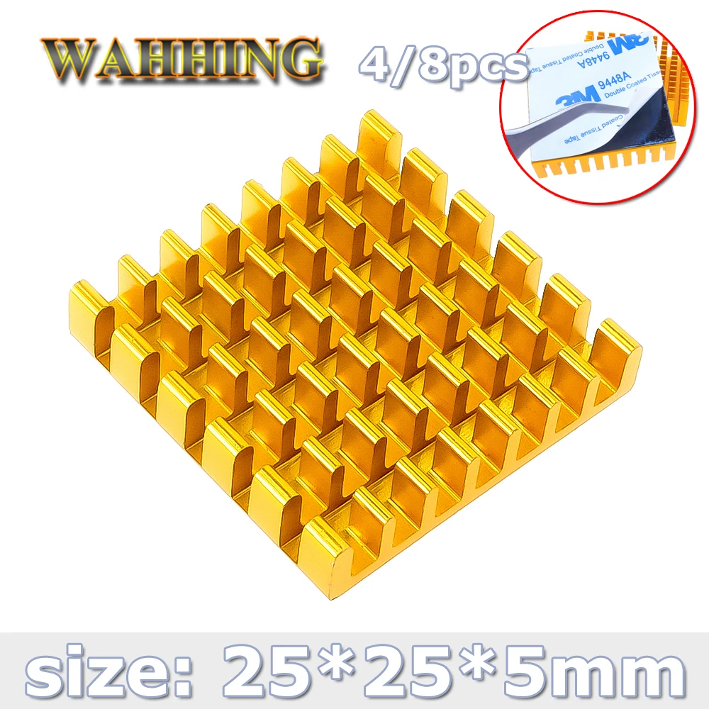 

4/8x Computer Cooling 25*25*5mm Radiator Aluminum Heatsink Heat sink for Electronic Heat dissipation Cooling Pads Golden HY1597