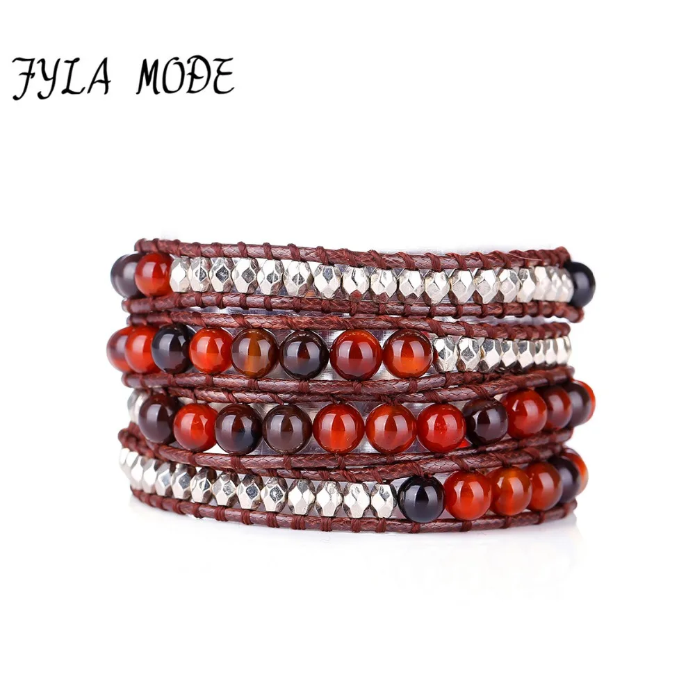 

Fyla Mode Exclusive Dream Stone Bead Weaving Bracelet With Selected Faceted Beads 4 Strands Fake Leather Wrap Bracelets Holiday