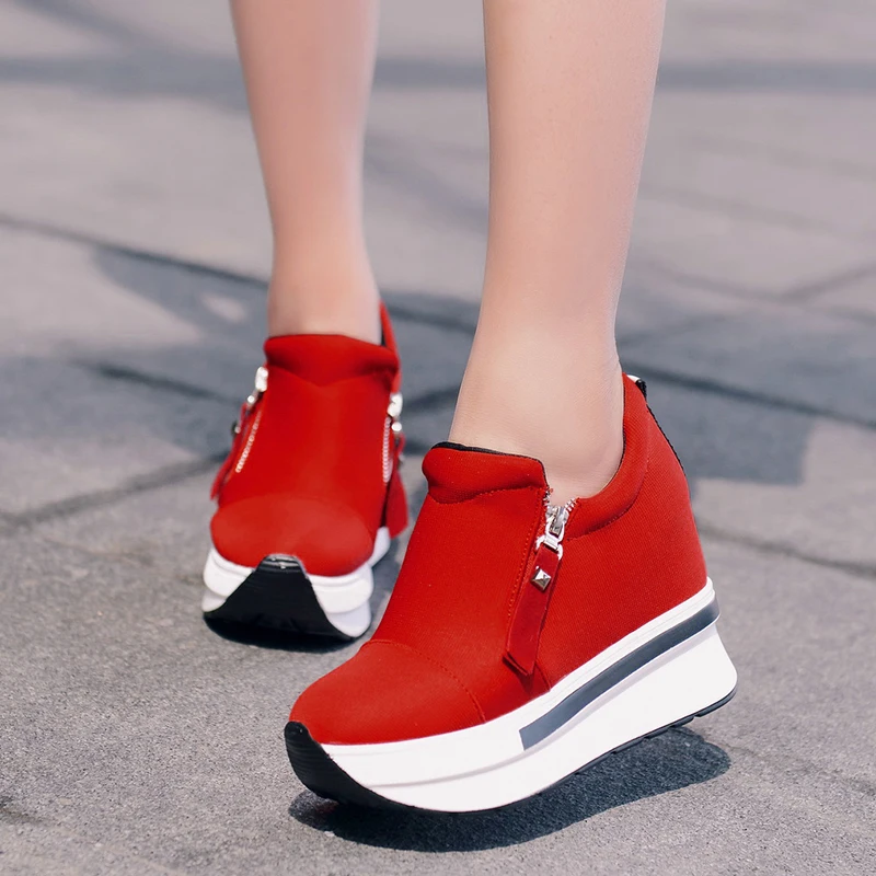 New 2021 Spring Women Wedges Shoes High Top Fashion Zipper Casual Female Height Increasing Platform Sneakers | Обувь