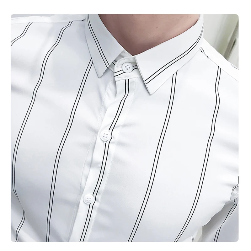 Вертикальная черно-белая рубашка в полоску мужская приталенная Мужская с
