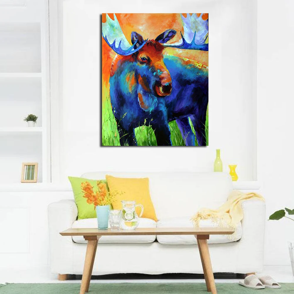 JQHYART Moose Акриловая картина маслом настенная живопись картины на холсте гостиная
