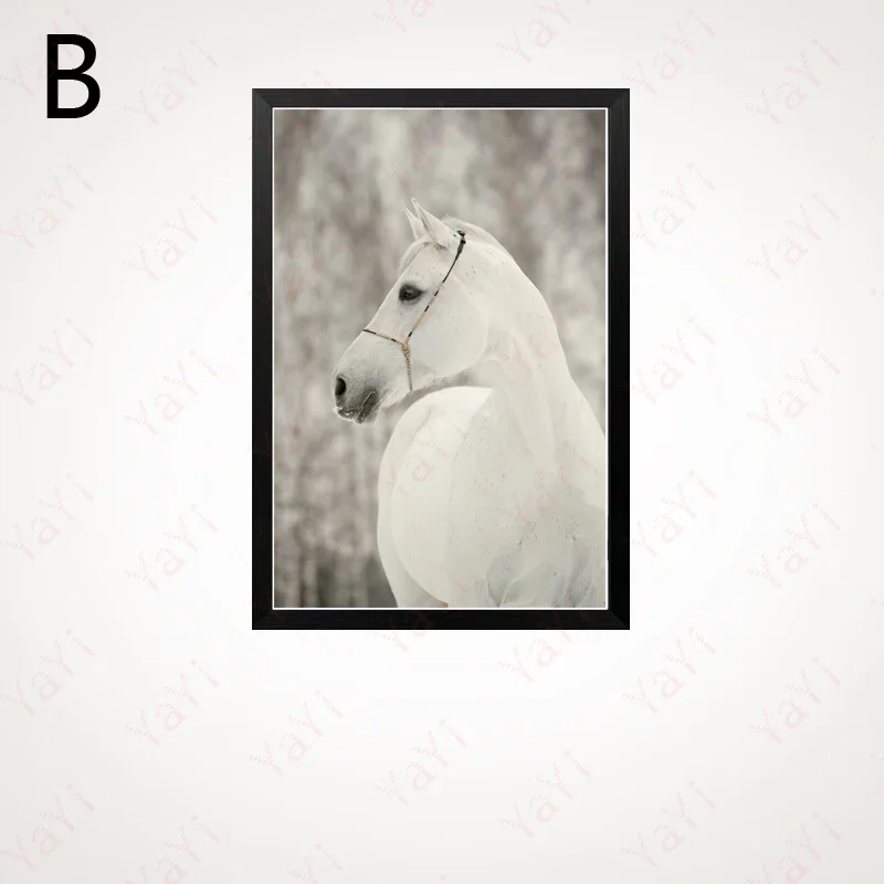 

HAOCHU Nordic White Horse Modern Simple Painting Background Wall Art Photography Living Room Home Decoration Canvas Painting