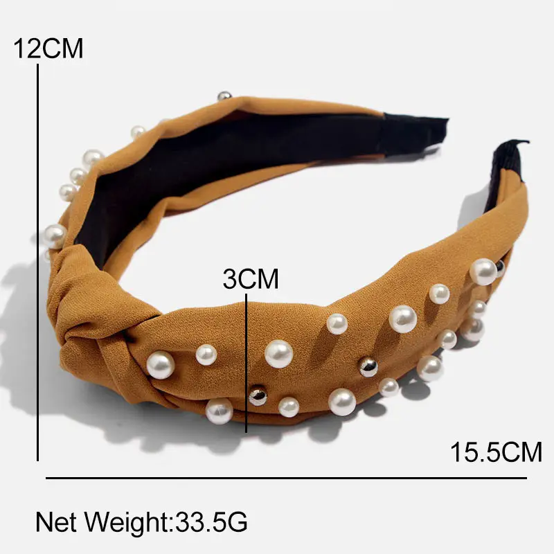 Bohemian Solid Color Soft Velvet Center Knot Wide Pearl Hairband Ladies multiple color Knotted Hairband Hair Accessories