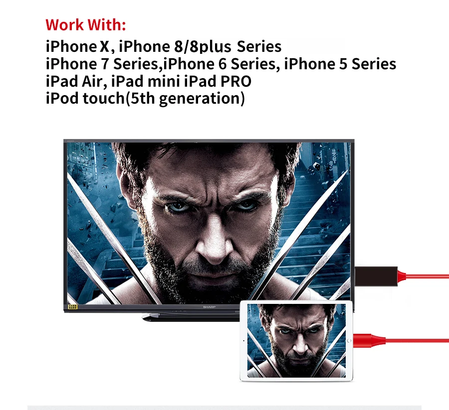 Кабель L7 1080P Full-HD HDMI для Iphone 7 8 6 plus HD tv micro Video конвертер Код для смартфон с USB tv Stick