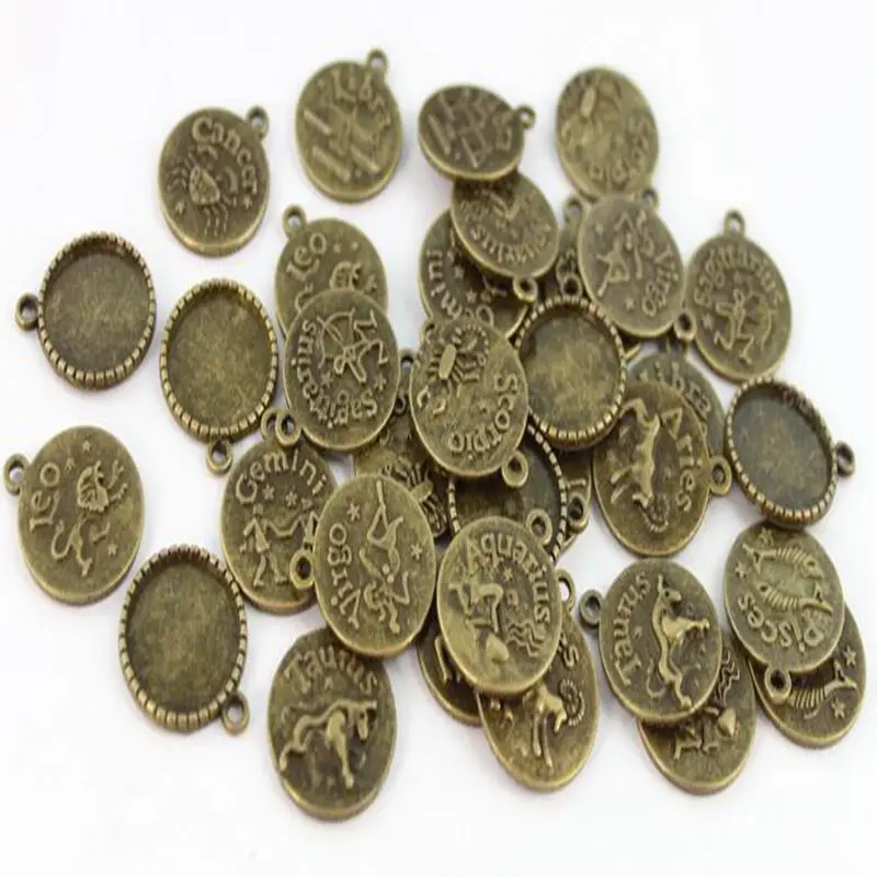 12Pcs Antiqued Silver Bronze Zodiac all Constellation Charm Alloy Pendant Jewelry Making Accessories Handmade Friendship Gift | Украшения и