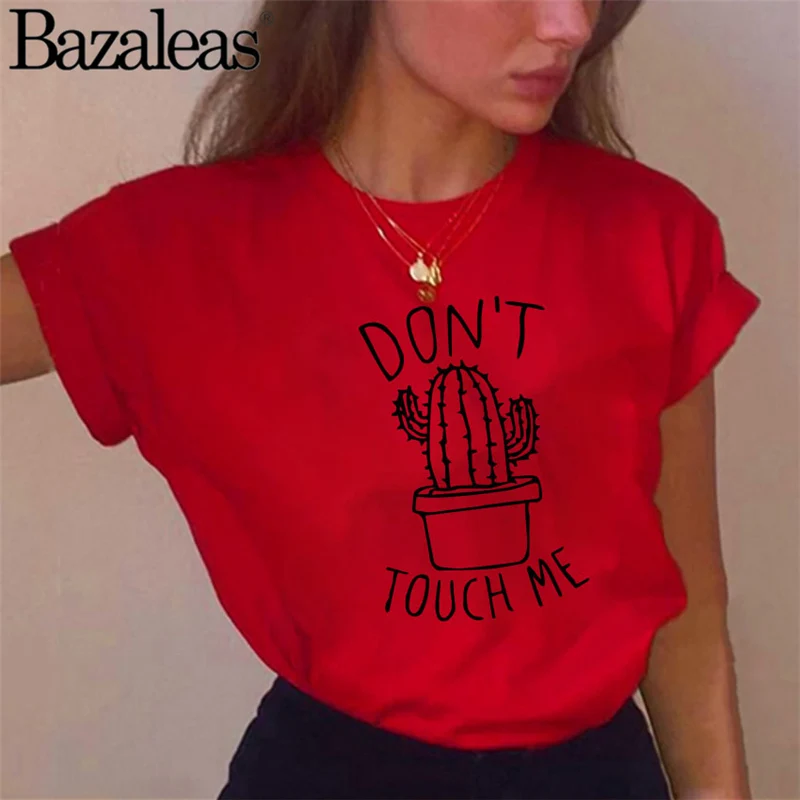 Женская хлопковая Футболка с принтом Dont Touch Me Повседневная облегающая футболка