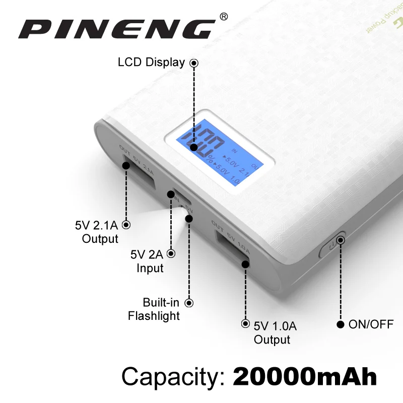 Оригинальный внешний аккумулятор Pineng 20000 мАч PN 920 Портативное Мобильное Внешнее