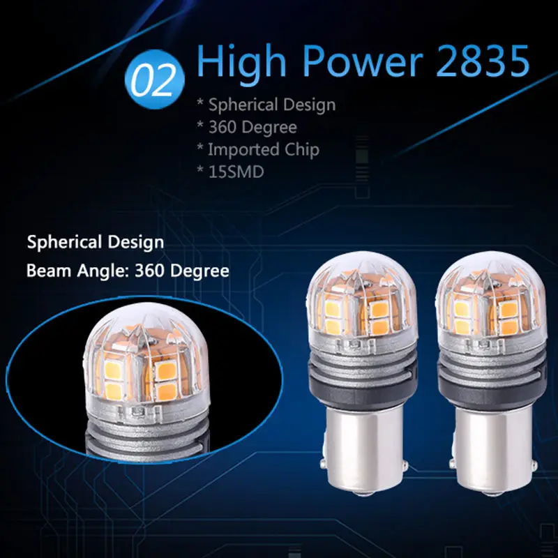 Светодиодный сигнальный фонарь для автомобиля S25 BA15S 1156 7506 P21W SMD Желтый 3000K 12V-24V