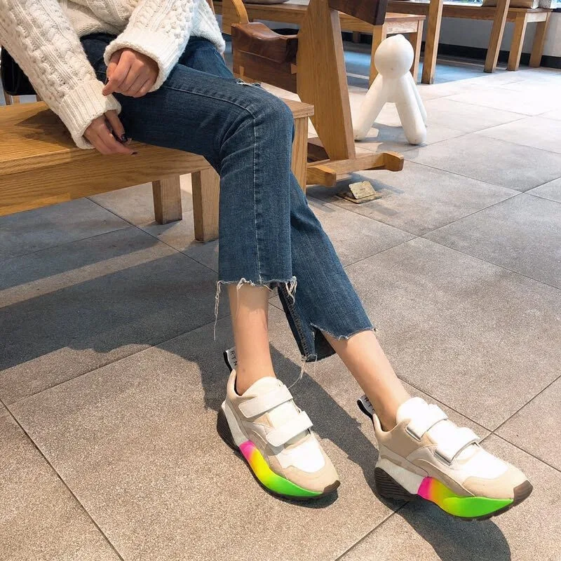 Rainbow Color Flat Platform Sneakers Women Casual Shoes Celebrity Low Top Feminino | Обувь