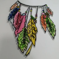 1pc indian feather sequins patches for clothing 2125cm embroidery sequin iron patch for clothes sewing feather applique parches
