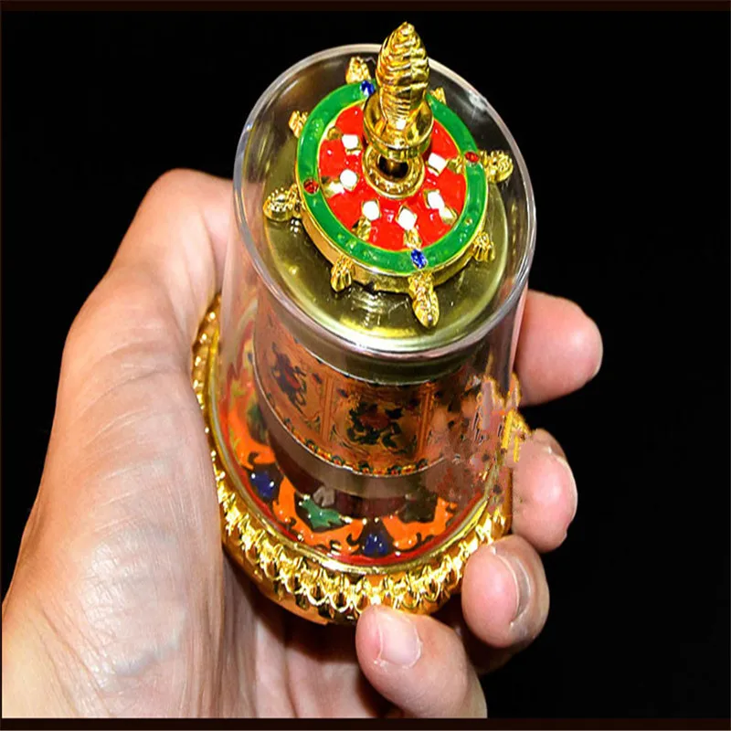Высокое качество тибетские предметы буддизма Vajrayana катажный вазель сплав Ом Мани Падме ГУМ относится к твист молитвенный барабан