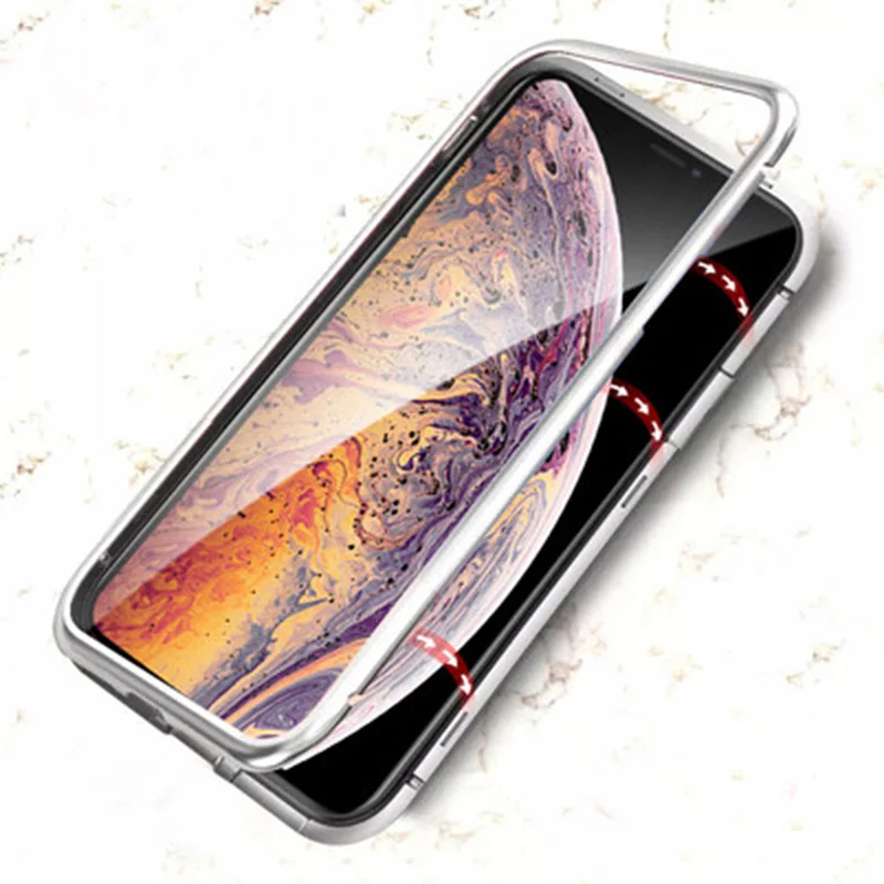 Магнитный адсорбционный металлический чехол для iPhone 11 Pro 7 8 Plus, задняя крышка из закаленного стекла на магните для iPhone 6 6s Plus X XS Max, чехол