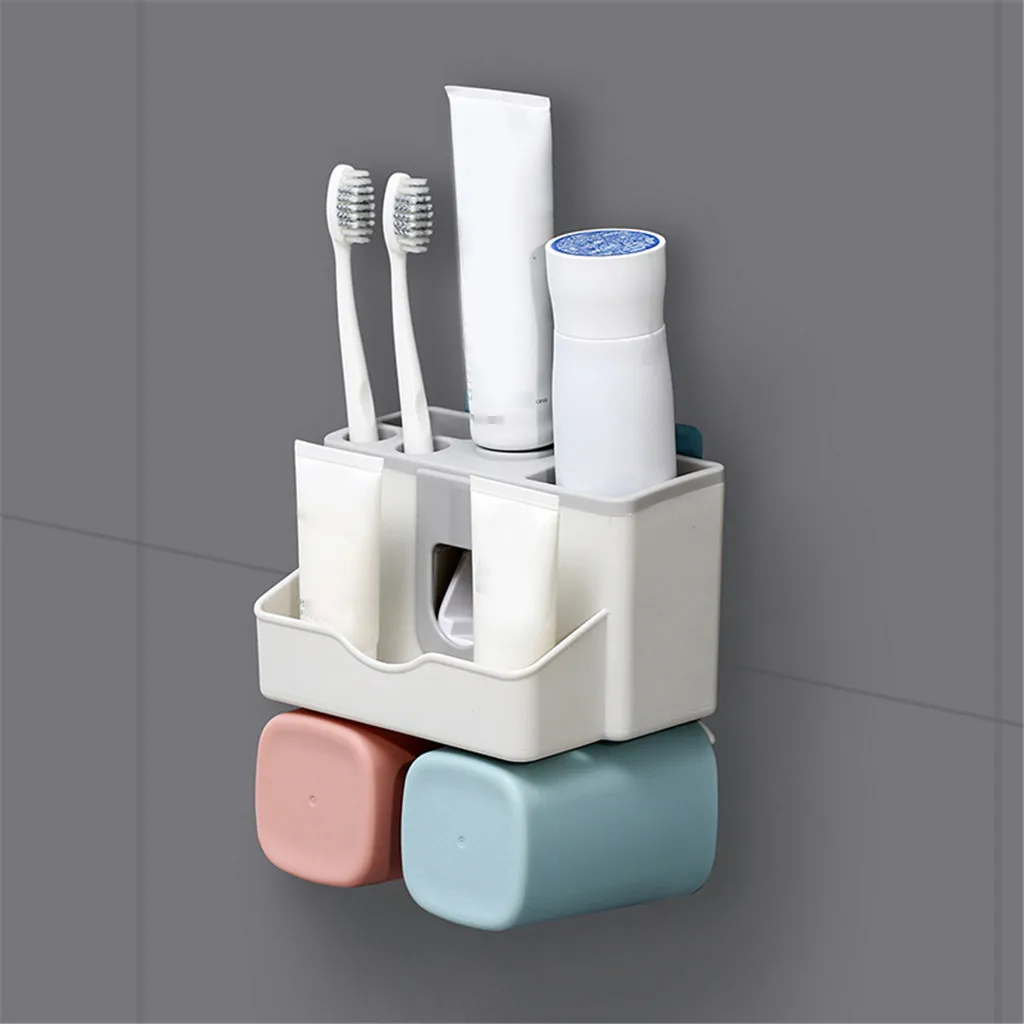 

Toothbrush holder creative toothpaste dispenser toothbrush holder without drill wall-mounted bathroom storage rack L0412