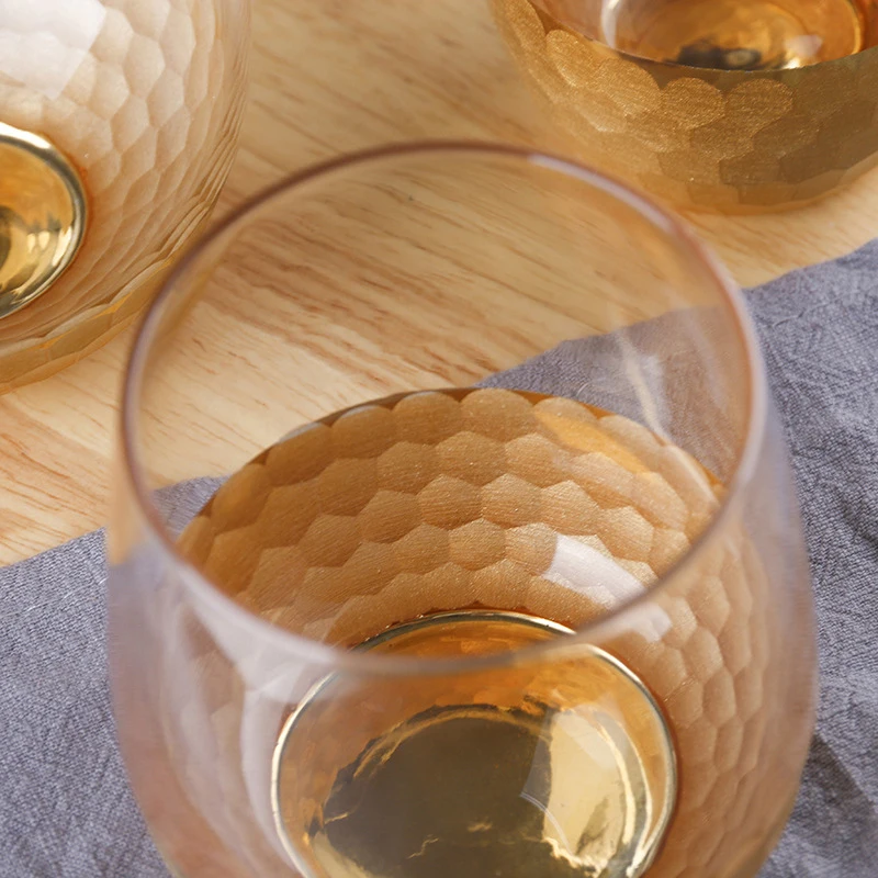 Water Glass Transparent Cup Tumbler Golden Bottom Crystal Wine Big Round Mouth Ice Juice Drink-ware Gold Whiskey | Дом и сад