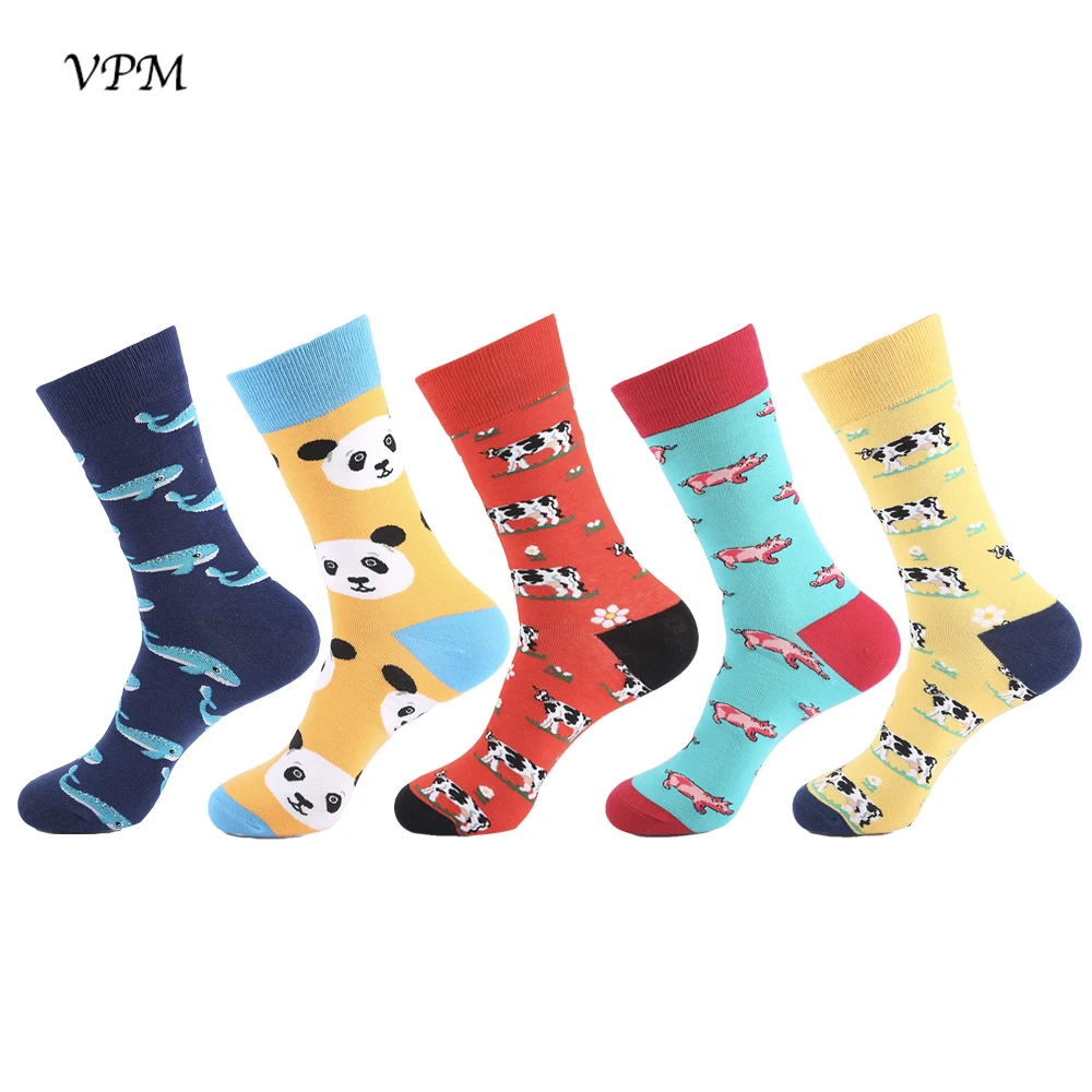 VPM, 5 пар/партия, цветные мужские носки, новинка, чужеродные животные, кактус, флаг, хлопок, искусство, забавное, счастливое, Harajuku, хип-хоп, теплые для мужчин