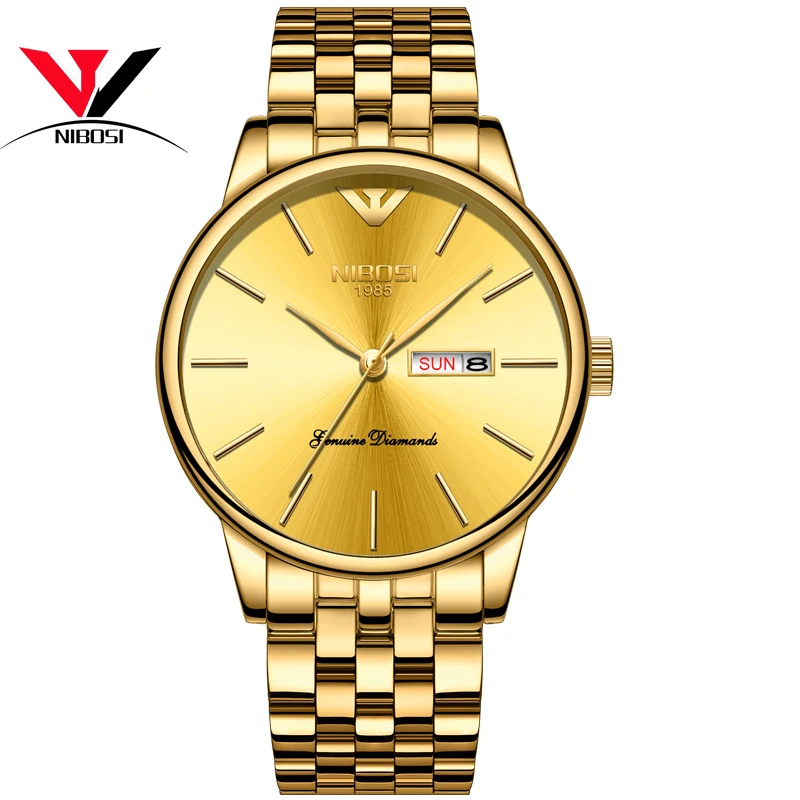 Часы Relogios NIBOSI мужские часы из Золотой стали 2018 модные и повседневные наручные Uhren