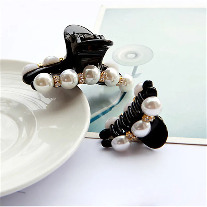 Распродажа 1 шт. женская заколка для волос с черными кристаллами и жемчужинами со