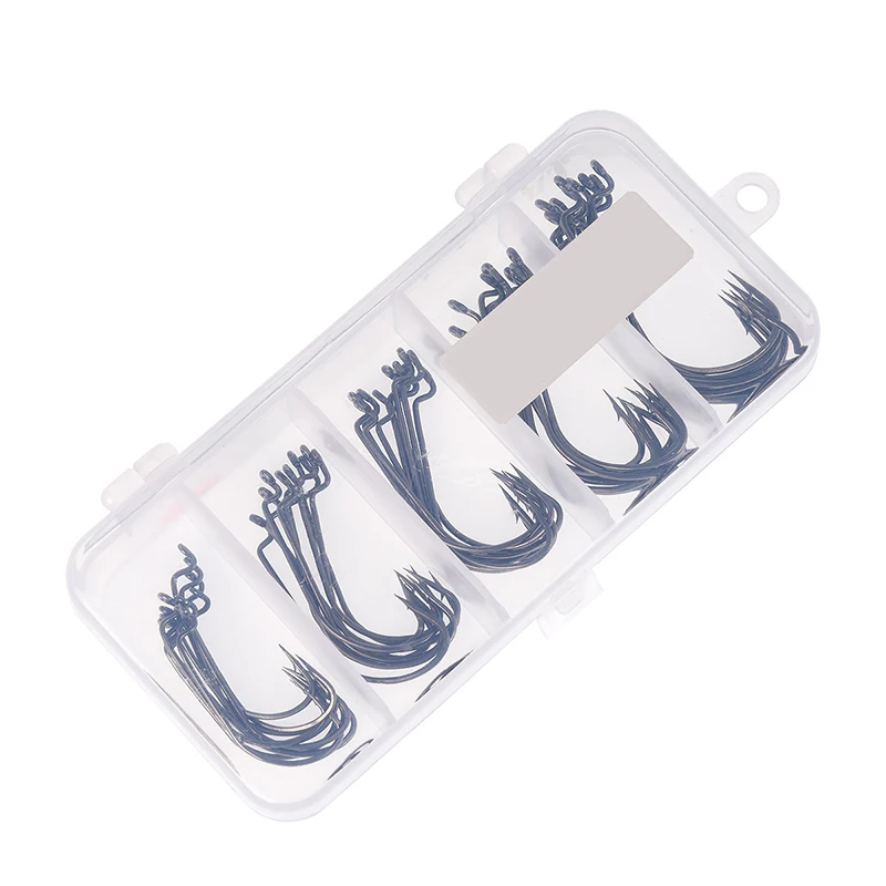 50pcs High Carbon Steel Crank Hooks Set 5 Mixed 1# 2# 1/0# 2/0# 3/0# For Soft Lure Fish In Storage Box Fishing Tackle B134 | Спорт и