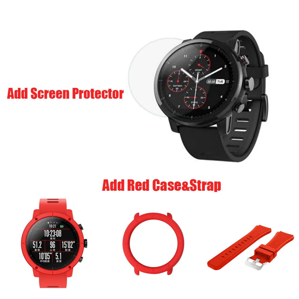 add red case strap Amazfit умные часы Amazfit Stratos водонепроницаемые напоминания о звонках Bluetooth Музыка gps Поддержка 11 спортивных режимов 5ATM - Цвет: add red case strap