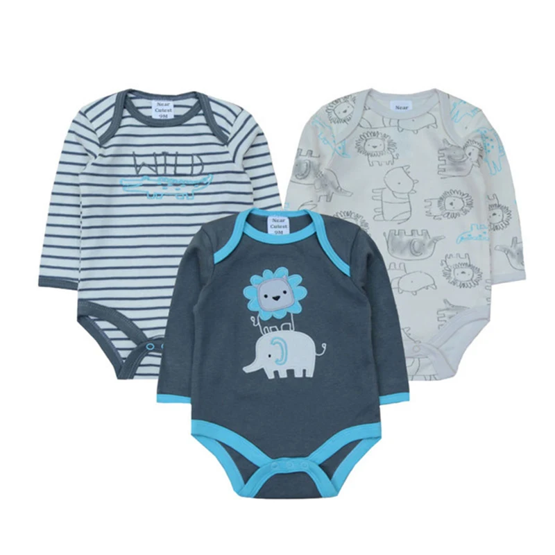 Near Cutest 3pcs/lot Winter Baby Romper Long Sleeve 100% Cotton Bebe Clothing Newborn Boy Clothes Infant Jumpsuit |