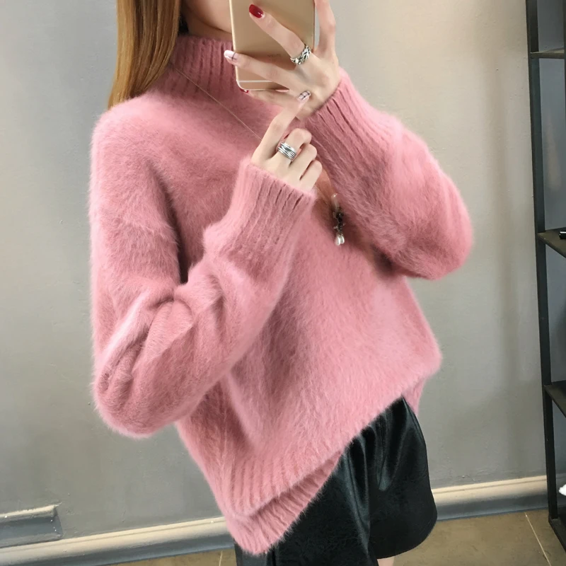 Turtleneck Warm Mohair Pullover Sweater Women 2021 Autumn Winter clothes women Loose Jumper Robe Pull Femme Hiver Sweaters | Женская
